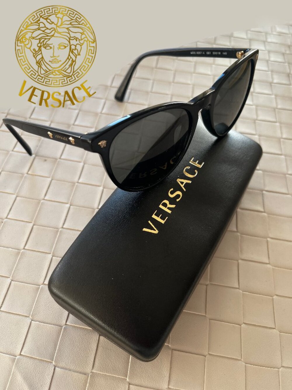Authentic VERSACE Black Sunglasses Medusa Details, Case, Excellent